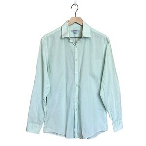 DKNY Men’s Slim Fit Micro Checked Button Down Shirt. Green Size 15 32-33 #1134